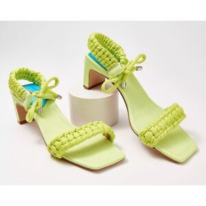 Schutz Leather Braided Mid-Heel Sandals - Blair green, $165 Sz 8.5